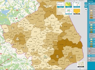obraz przedstawia kawałek mapy z podziałem na gminy