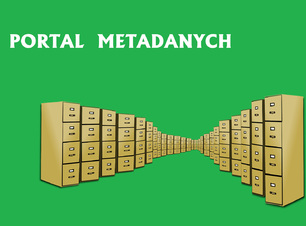 obraz z napisem Portal metadanych i szafkami z szufladami